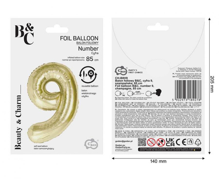 Balon Foliowy Na Urodziny Rocznicę Dekoracja Cyfra 9 85 cm Na Hel GODAN