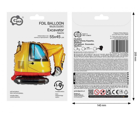Balony Foliowe Urodzinowe Wywrotka Koparki Zestaw 3 szt. Budowa Pojazdy