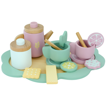 MERKAN Drewniany Zestaw Do Herbaty Czajnik Filiżanki + Tacka