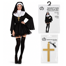 Strój Zalotna Zakonnica Halloween Przebranie Habit Siostra Zakonna + Krzyż