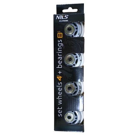 Kółka Do Rolek Kauczukowe 70 mm Zestaw 8 szt. + Łożyska ABEC-7 Białe NILS