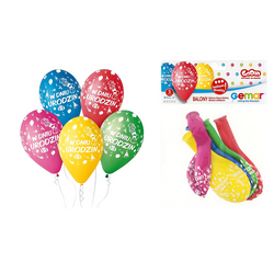 GEMAR Kolorowe Balony Dekoracyjne Urodzinowe Z Nadrukiem 33 cm - 5 szt.