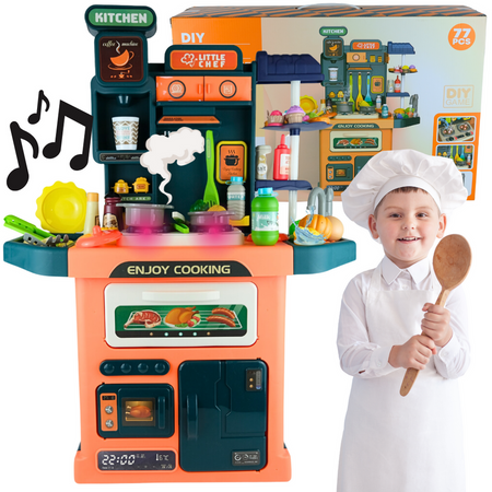 Duża Kuchnia Dla Dzieci Garnki Sztućce + Akcesoria Spożywcze 77 Elementów