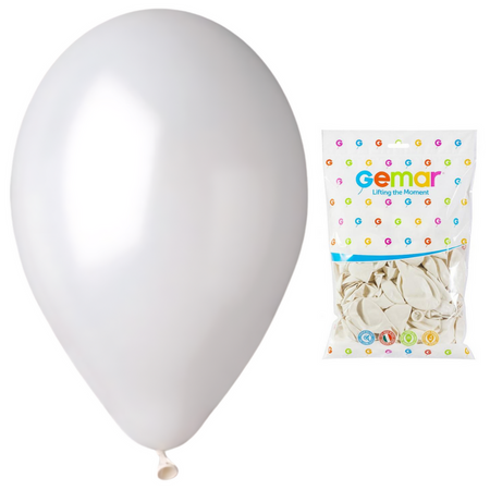 GEMAR Białe Klasyczne Metaliczne Balony Makaroniki 26 cm - 100 szt.