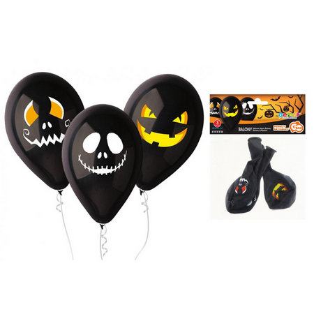 GEMAR Czarne Lateksowe Dekoracyjne Straszne Balony Na Halloween 30 cm - 3 szt.