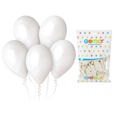 GEMAR Perłowo-Białe Klasyczne Metaliczne Balony Makaroniki 30 cm - 100 szt.