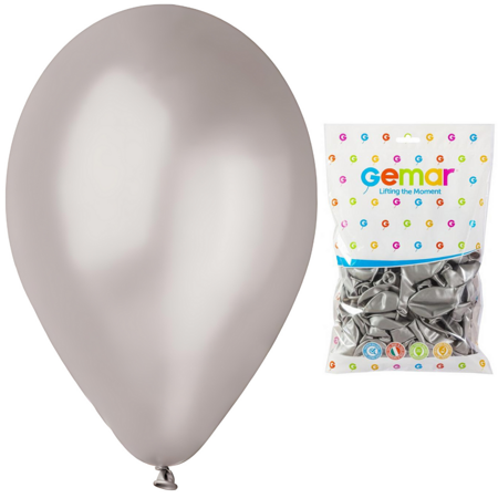 GEMAR Srebrne Klasyczne Metaliczne Balony Makaroniki 26 cm - 100 szt.