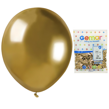 GEMAR Złote Klasyczne Chromowane Balony Makaroniki 13 cm - 100 szt.