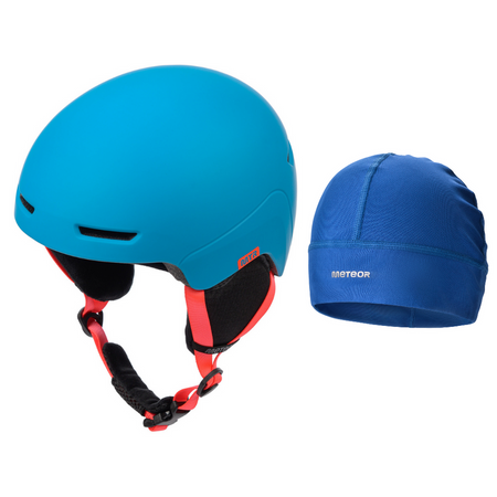 METEOR Kask Narciarski Snowboardowy Zimowy Regulowany + Czapka