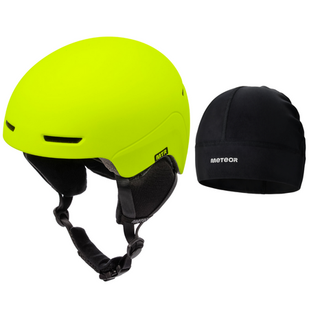 METEOR Kask Narciarski Snowboardowy Zimowy Regulowany Wentylowany + Czapka