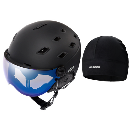 METEOR Kask Narciarski Snowboardowy Zimowy Regulowany Z Szybką + Czapka