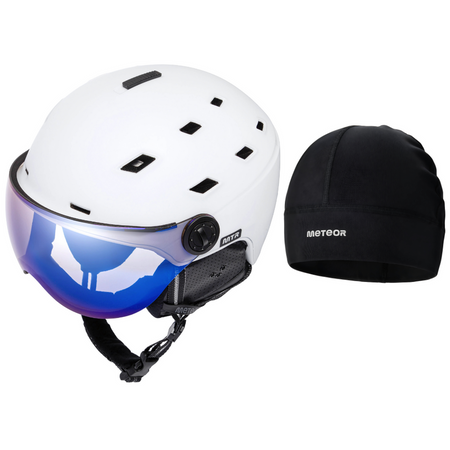 METEOR Kask Narciarski Snowboardowy Zimowy Regulowany Z Szybką + Czapka