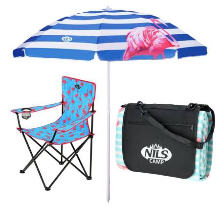 NILS Parasol Plażowy + Krzesło + Koc Piknikowy
