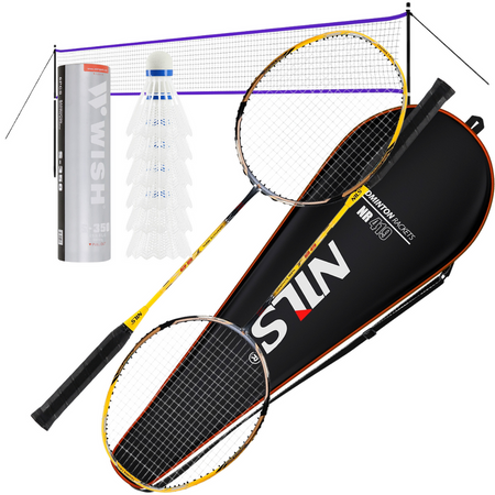 NILS Zestaw 2 Rakiety Do Badmintona + Pokrowiec + 6 Lotek Nylonowych + Siatka