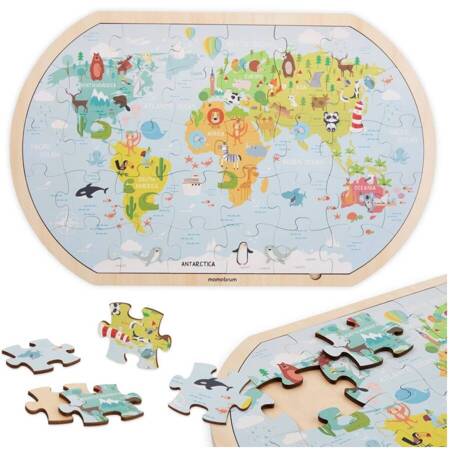 Puzzle Drewniane Układanka Mapa Świata 36 Elementów