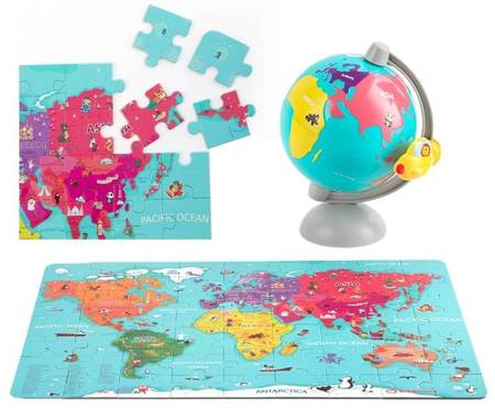 TOP BRIGHT Puzzle Drewniane Mapa Świata + Globus