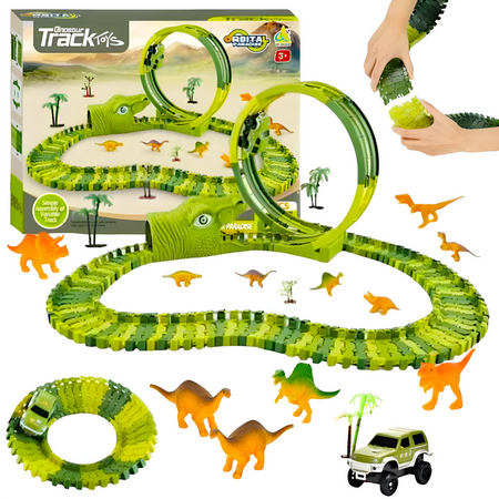 Tor Wyścigowy Samochodowy Dinozaury 121 Elementów Dla Dzieci